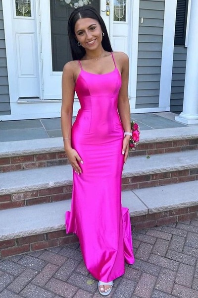 Charming Scoop Neck Fuchsia Satin Mermaid Wedding Dresses,PD230858