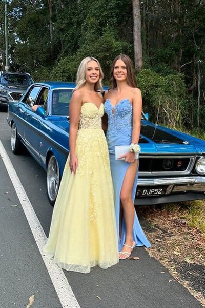 Cute Sweetheart Daffodial Tulle A Line Long Prom Dresses with Appliques,PD230868