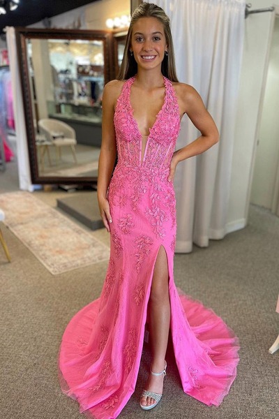 Cute V Neck Long Mermaid Prom Dresses with Appliques ,PD230889