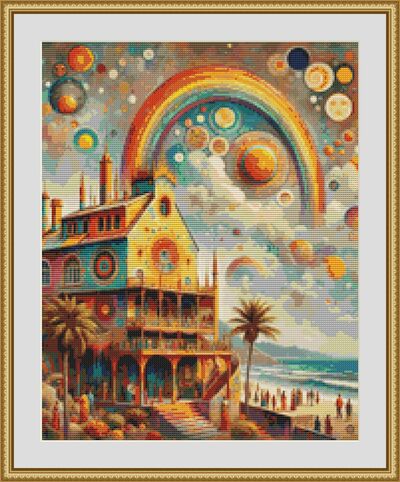 Abstract Beach House Cross Stitch Pattern