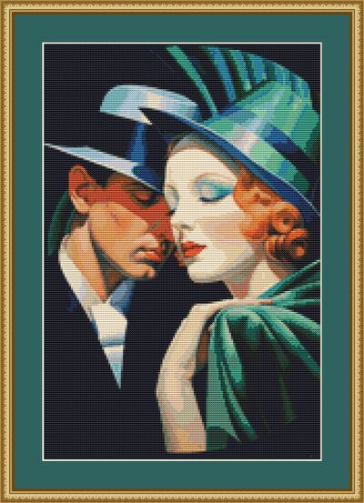 Art Deco Couple Cross Stitch Pattern