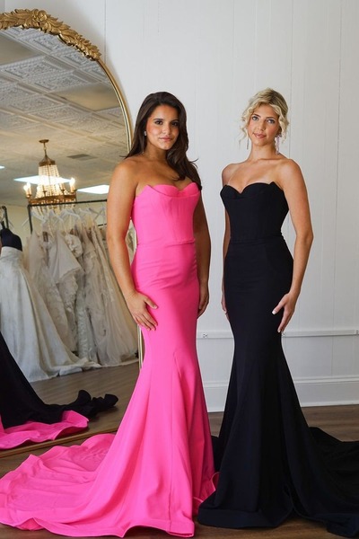Elegant Scoop Neck Pink Satin Long Mermaid Prom Dresses ,PD230892