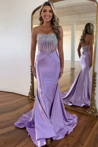 Charming Scoop Neck Lavender Long Mermaid Prom Dresses,PD230893