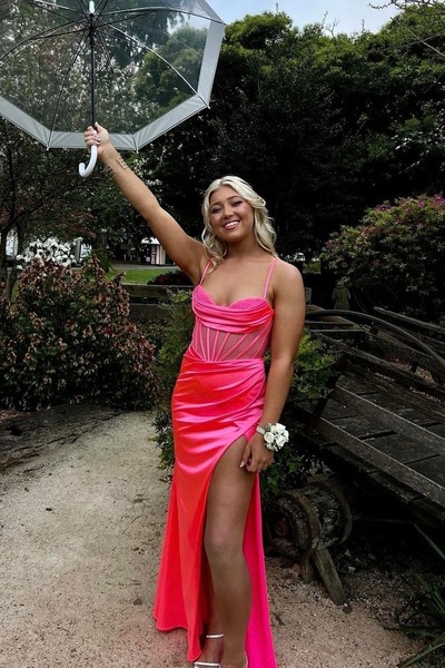 Charming Cowl Neck Satin Slit Mermaid Prom Dresses,PD230898