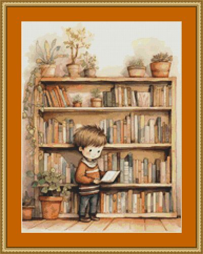 At The Bookcase Cross Stitch Pattern