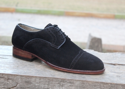 Crafted Leather Classic Men Black Suede Leather Wingtip Oxford Lace up Dress Shoes