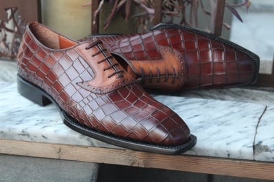 Crafted Leather Handmade Men Brown Crocodile/Alligator Leather Dress Shoes