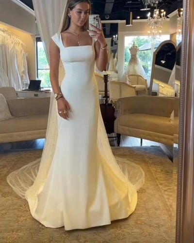 Elegant Mermaid Scoop Beach Boho Wedding Dress Bridal Gowns