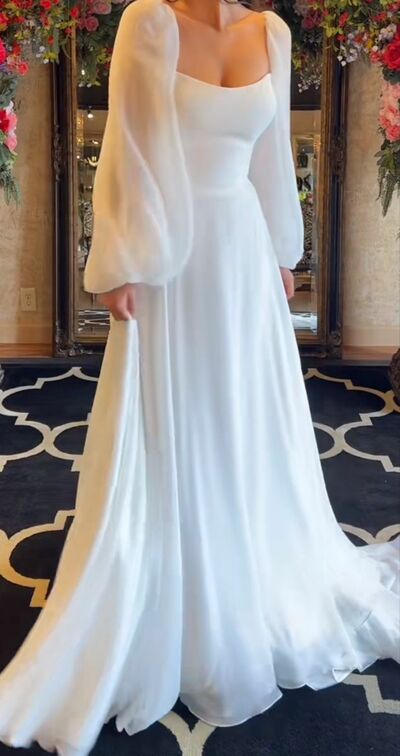 Elegant A Line Long Sleeve Beach Boho Wedding Dress Bridal Gowns