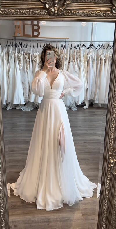 Elegant A Line Long Sleeve Beach Boho Wedding Dress Bridal Gowns