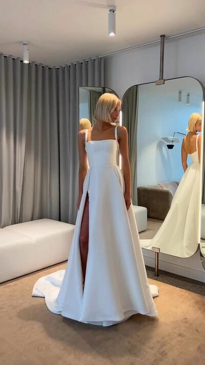 Elegant Sleeveless Side Slit Beach Boho Wedding Dress Bridal Gowns