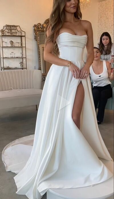 Elegant Sheath Side Slit Beach Boho Wedding Dress Bridal Gowns