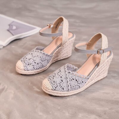 New round toe hollow sandals women's platform wedge sandals