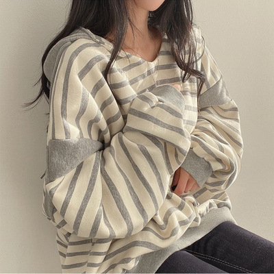 Korean Fashion Stripes Hoodie Pullover Sweater