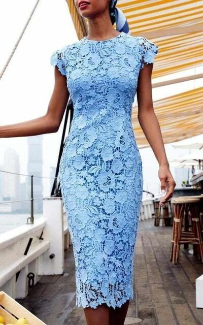 Elegant Mother of the Bride/Groom Dress Blue Tea-length Lace Evening Formal Prom Dress