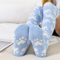 Cute Cat Paw Prints Fleece Stockings Over the knee Socks - Thumbnail 1