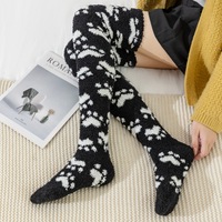 Cute Cat Paw Prints Fleece Stockings Over the knee Socks - Thumbnail 3