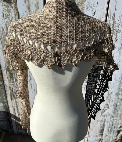 Fine-bordered scarf/stole in Chocolate Fudge RIpple color duo