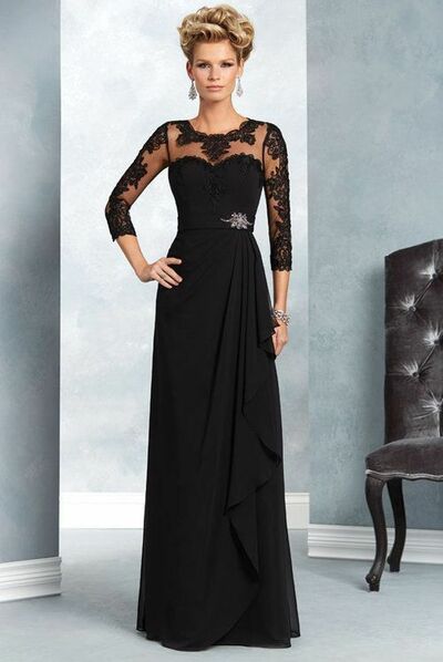 Elegant Mother of the Bride/Groom Dress Green Black Long Sleeve Lace Evening Formal Prom Dress