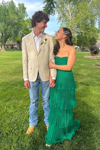 Cute Strapless Green Chiffon Tiered A Line Prom Dresses ,PD230979