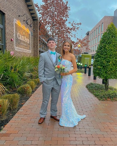 Cute One Shoulder Whie Sequins Mermaid Prom Dresses ,PD230994