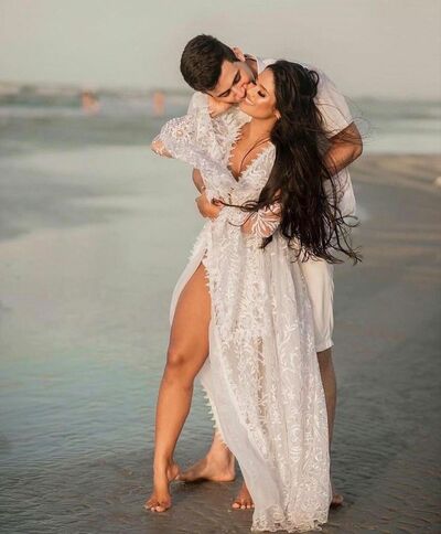 Sexy Deep V-neck Wedding Dress, Lace Side Split Wedding Gown Bridal Dress