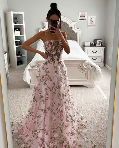 Sexy A-line Prom Dress, Fabulous Flowers Floral Prom Dresses