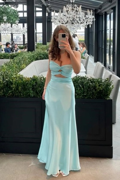 Sheath Keyhole Mint Satin Sweetheart Prom Dress , PD231019