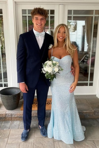 Cute Sweetheart Light Blue Sequins Mermaid Prom Dress , PD231021