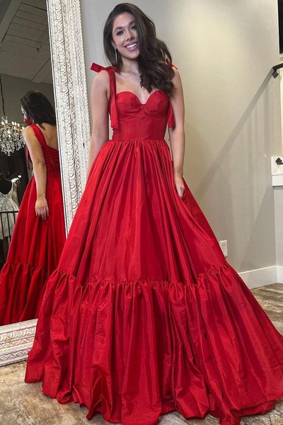 Red Ball Gown Sweetheart Satin Long Prom Dress, PD231030
