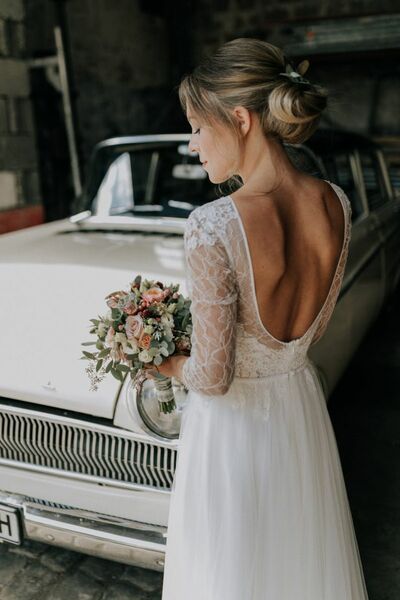 Sexy Lace Wedding Dress, Open Back Bridal Dress Wedding Gown