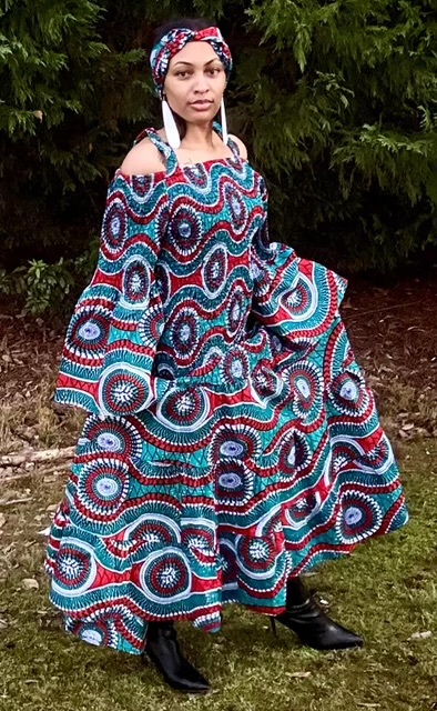 Off the Shoulder w/ Elastic Bodice Dress & Headwrap