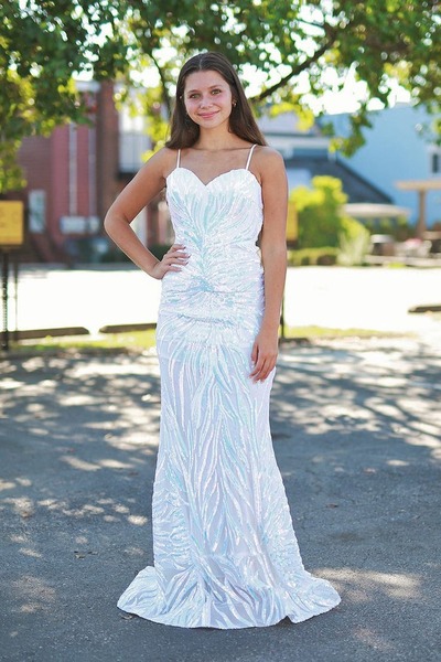 Cute Sweetheart White Sequins Long Mermaid Prom Dresses,PD231060
