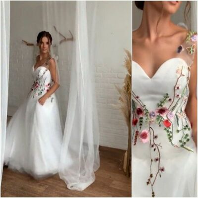 Sexy A-line Sweetheart Wedding Dress, Appliques Tulle Bridal Dress Wedding Gown