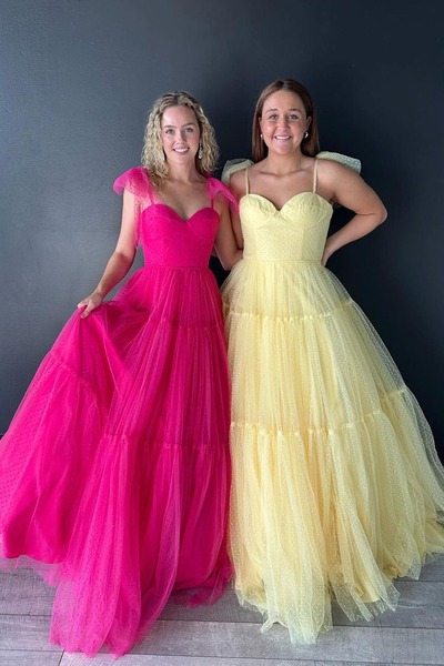 Cute Hot Pink Ball Gown Sweetheart Dot Tulle Long Prom Dress ,PD231066