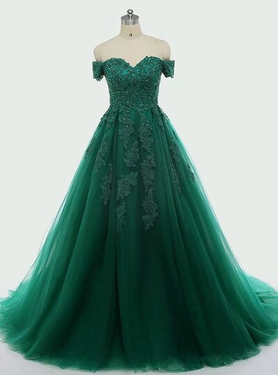 Elegant Mother of the Bride/Groom Dress Green Ball Gown Lace Appliques Evening Formal Prom Dress