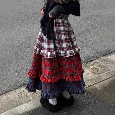 Retro y2k plaid cake skirt - Thumbnail 1
