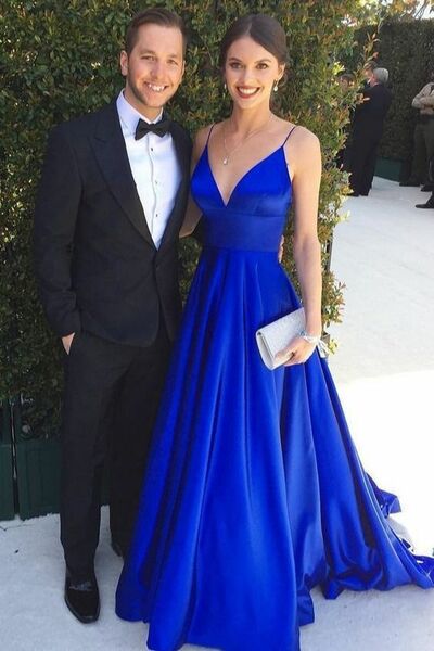 Royal Blue A Line Simple Prom Dress Floral Evening Dresses