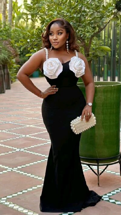 Black and White Mermaid African Girls Prom Dress Floral Evening Dresses