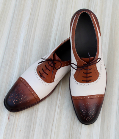Crafted Leather Classic Men Brown Cream Leather Oxford Dress Shoes