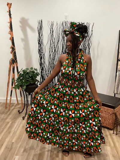 Orange & Green Racerback Dress w/ Headwrap