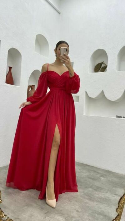 Red A Line Prom Dress Evening Gowns