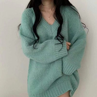Cozy V-neck Solid Knitted Sweater - Thumbnail 6