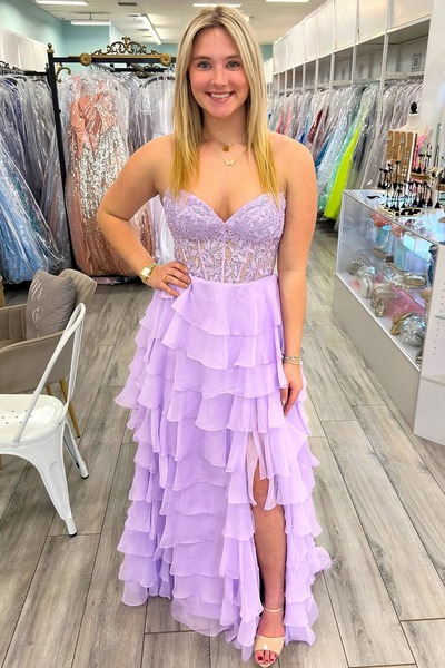 Cute Sweetheart Lavender Chiffon Tiered A Line Prom Dress,PD231158