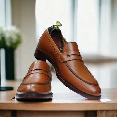 Men's Handmade Two Tone Brown Casual Penny Loafer Shoes