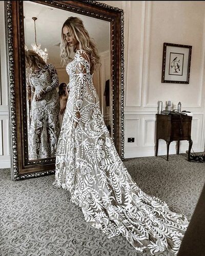 Boho Mermaid Wedding Dress, Bohemian Lace Bridal Dress Wedding Gown