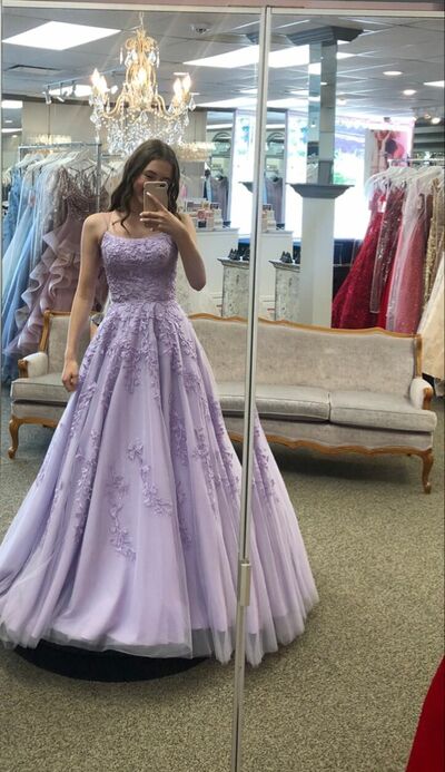 Violet Ball Gown Lace Appliques Prom Dress Formal Evening Dresses