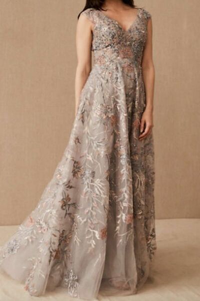 Elegant Appliques Flowers Tulle Mother of Bride Groom Dress