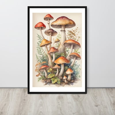 Vintage Botanical Mushroom Illustration Framed poster