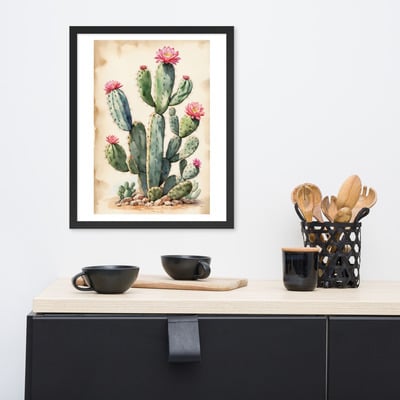 Vintage Botanical Cactus Illustration Framed poster